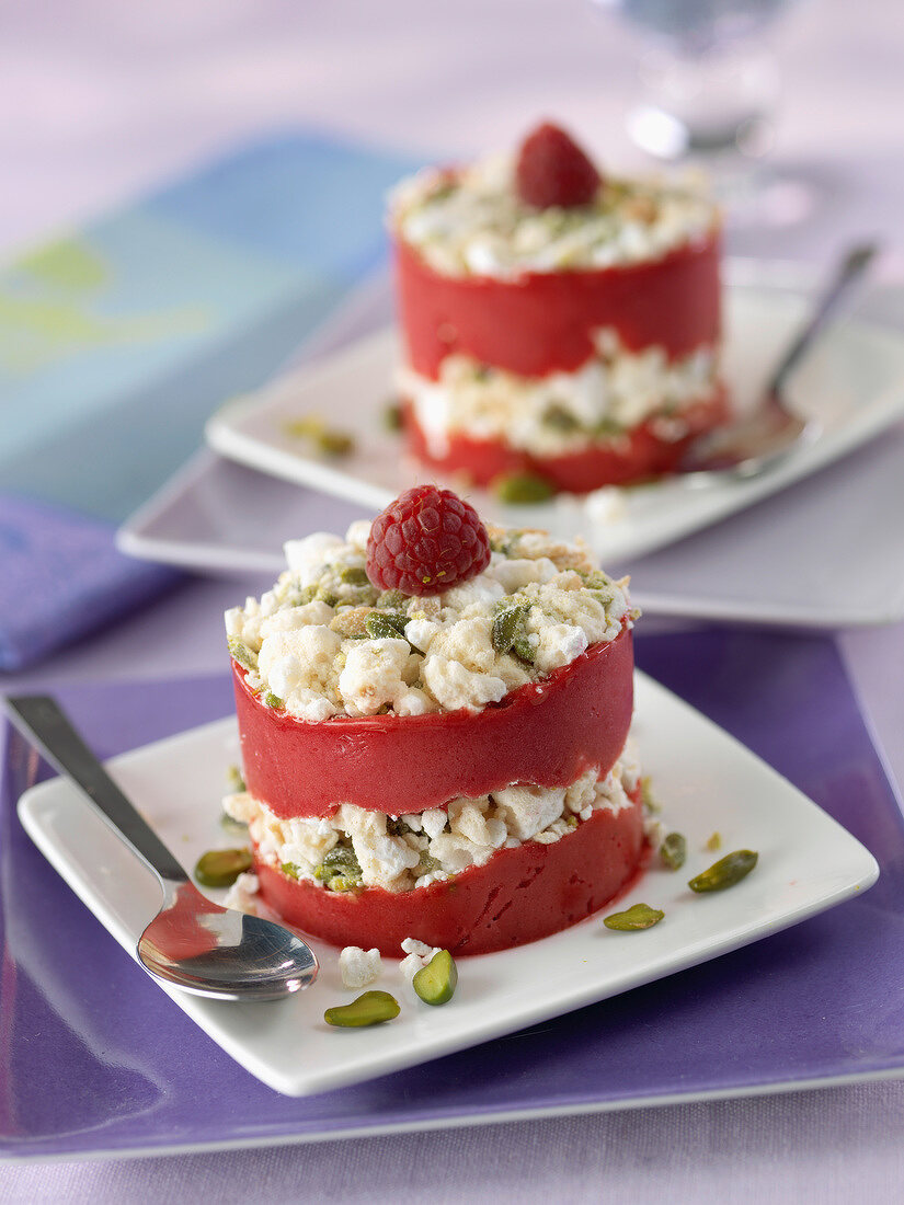 Raspberry and pistachio individual Vacherin