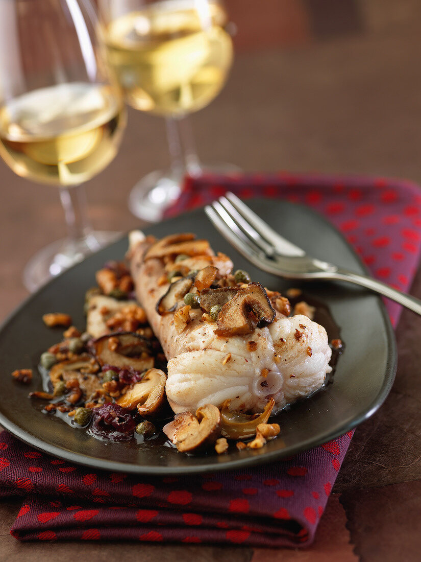 Monkfish Meunière with ceps and walnuts