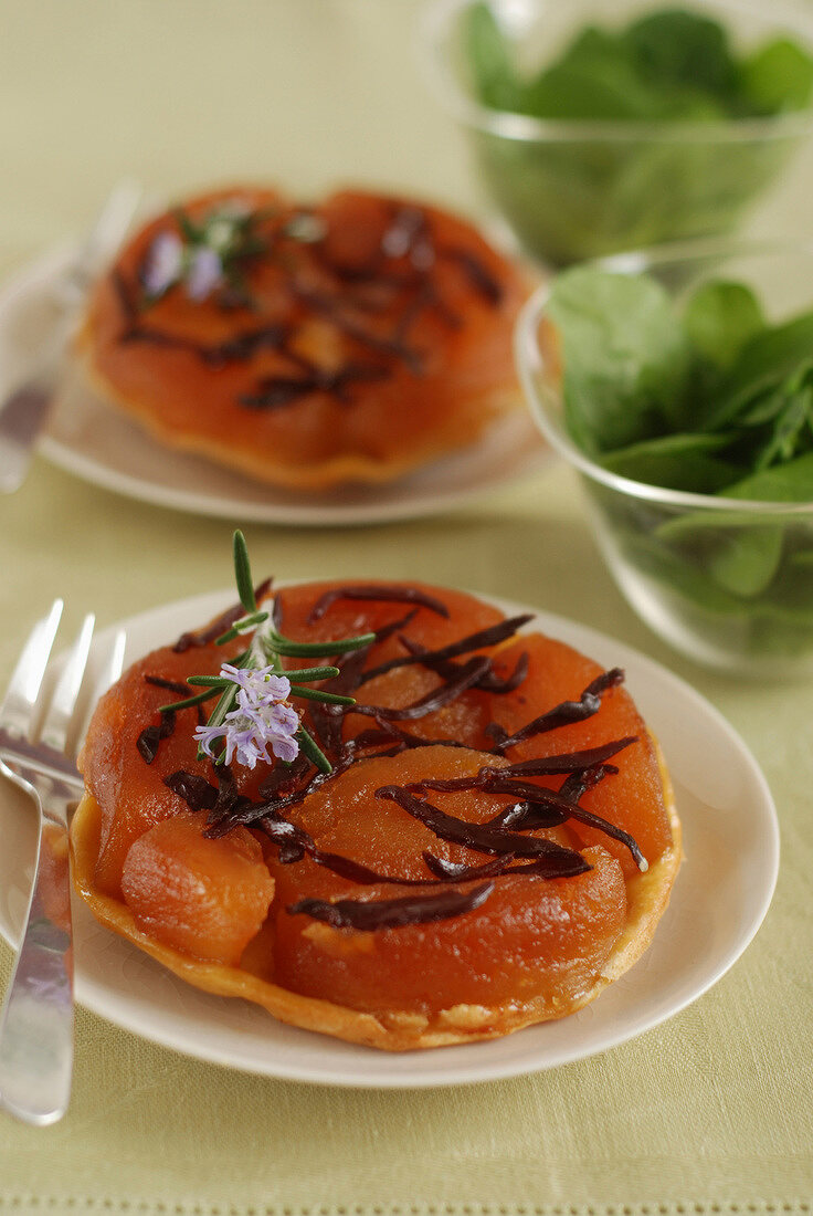 Apple and smoked duck breast tatin tartlets