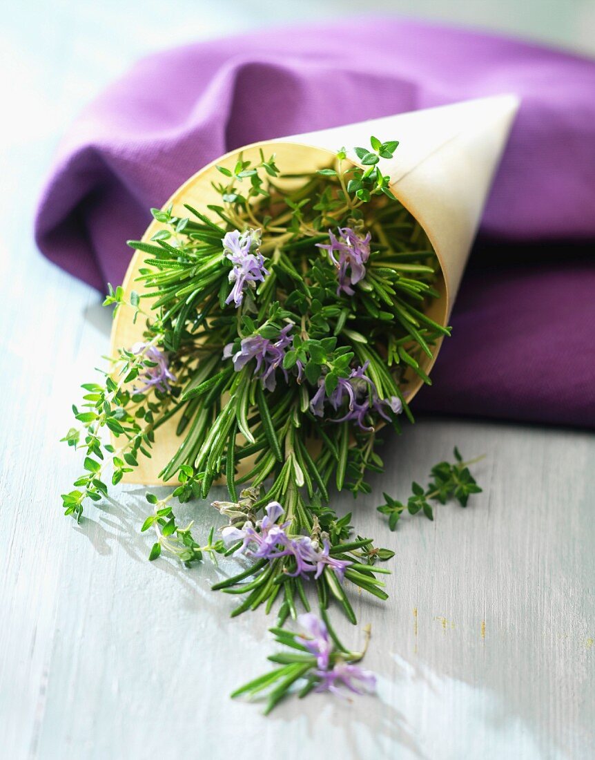 Bunch of fresh thyme and rosemary