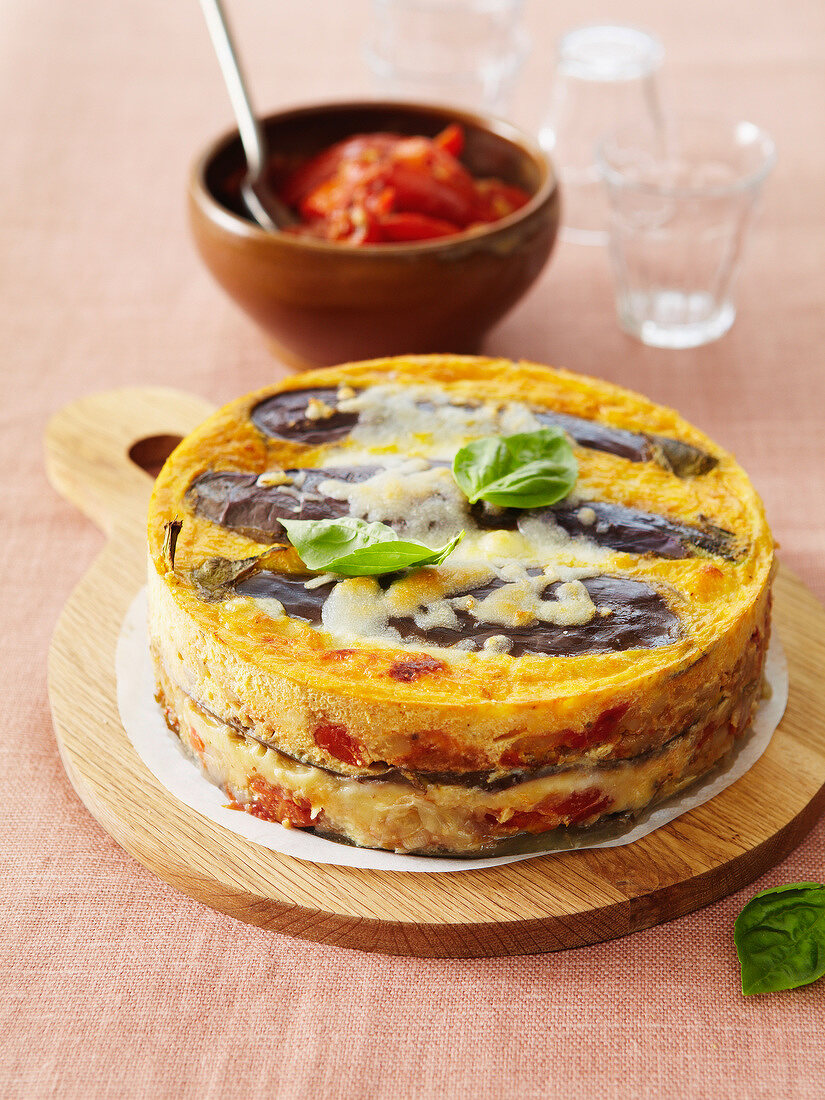 Vegetable savoury cake with tomato sauce