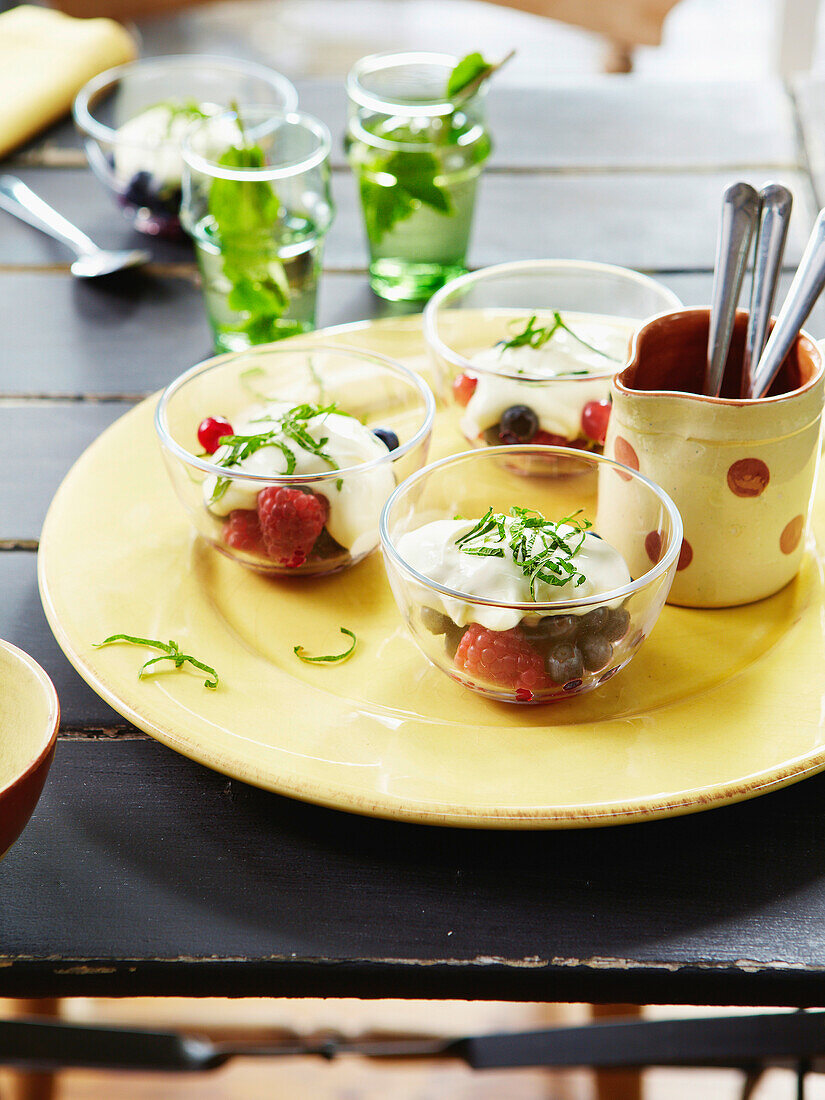 Summer fruit with mascarpone and fresh mint