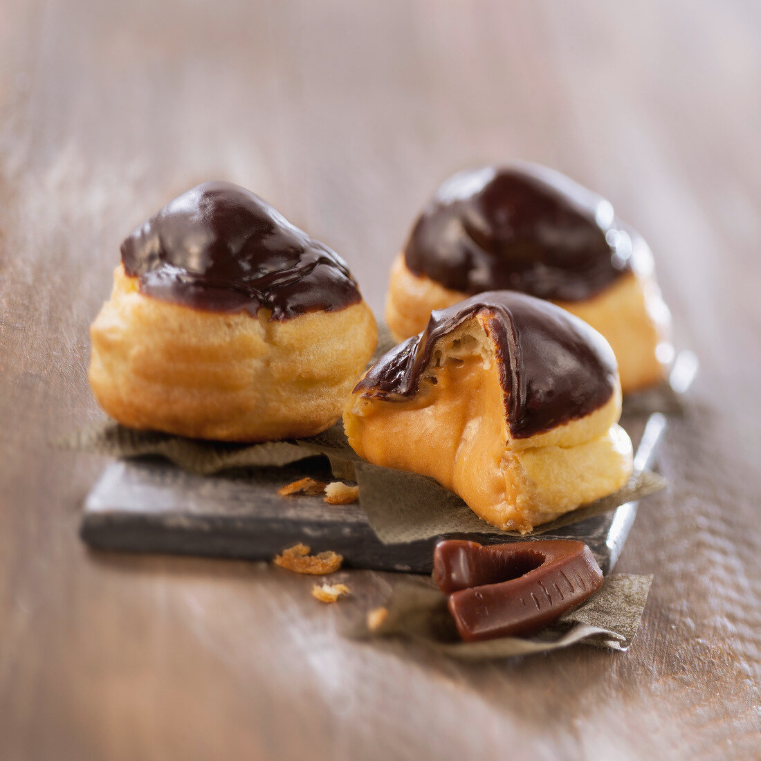 Small choux buns filled with Carambar whipped cream