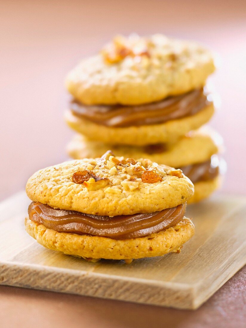 Dried fruit cookie sandwiches filled with chestnut cream