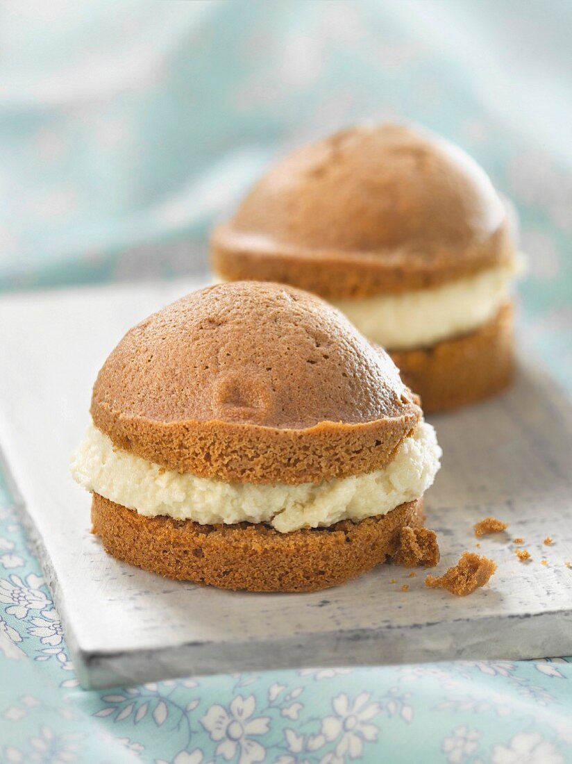 Chocolate cookie Whoopies filled with coconut cream
