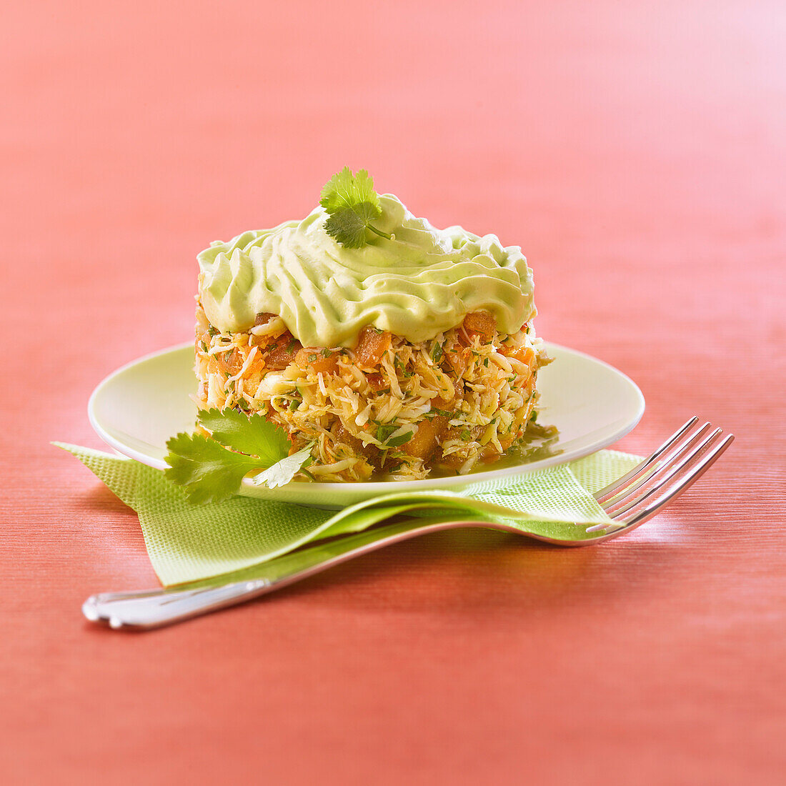 Crab salad with avocado whipped cream