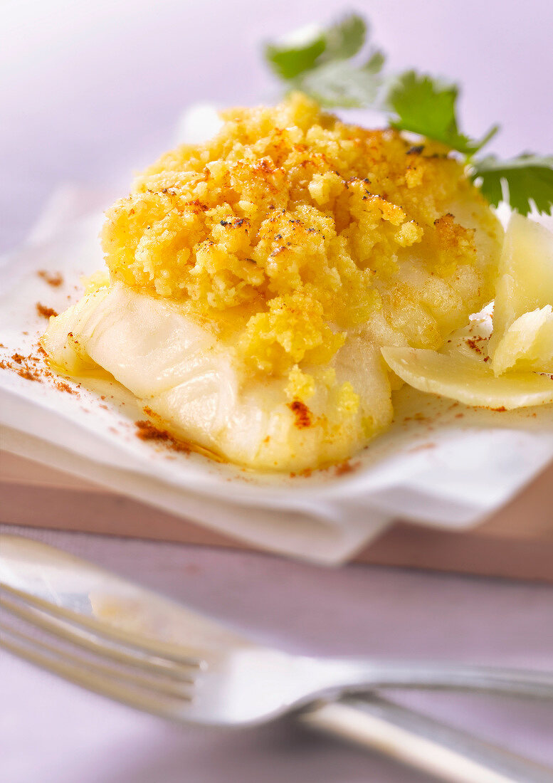 Piece of cod with parmesan crust