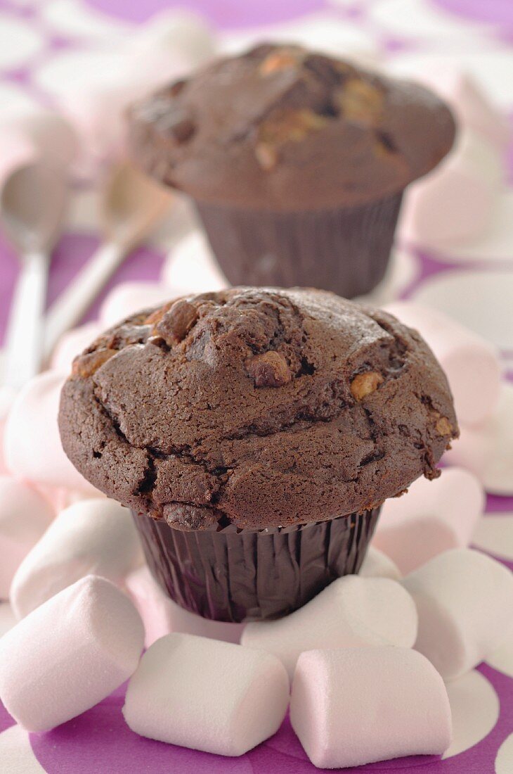 Marshmallow and chocolate muffins