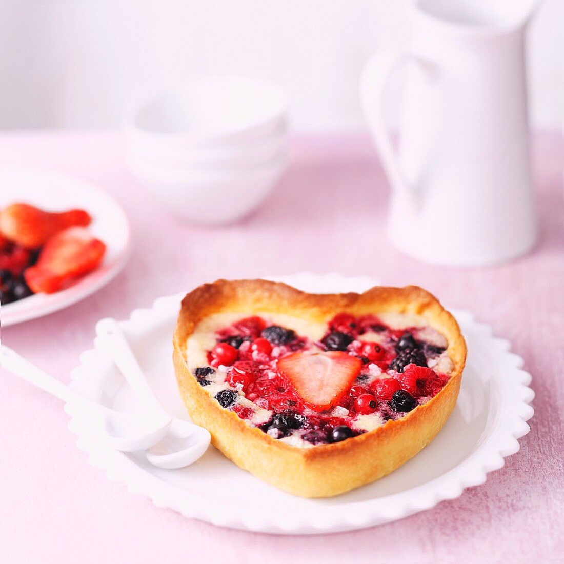 Heart-shaped summer fruit tartlets