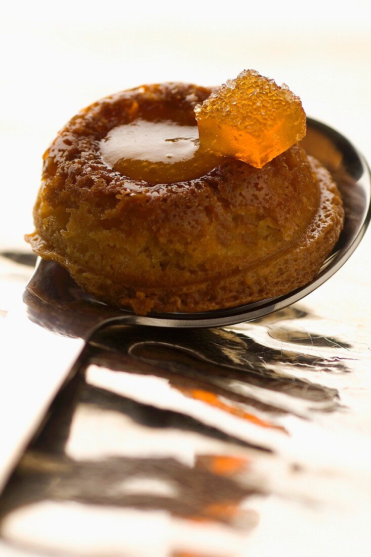 Spoonful of cake with apricot filling