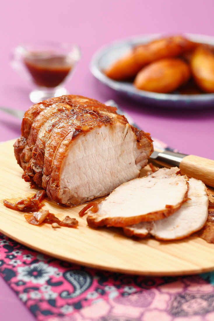 Roast pork with confit onions