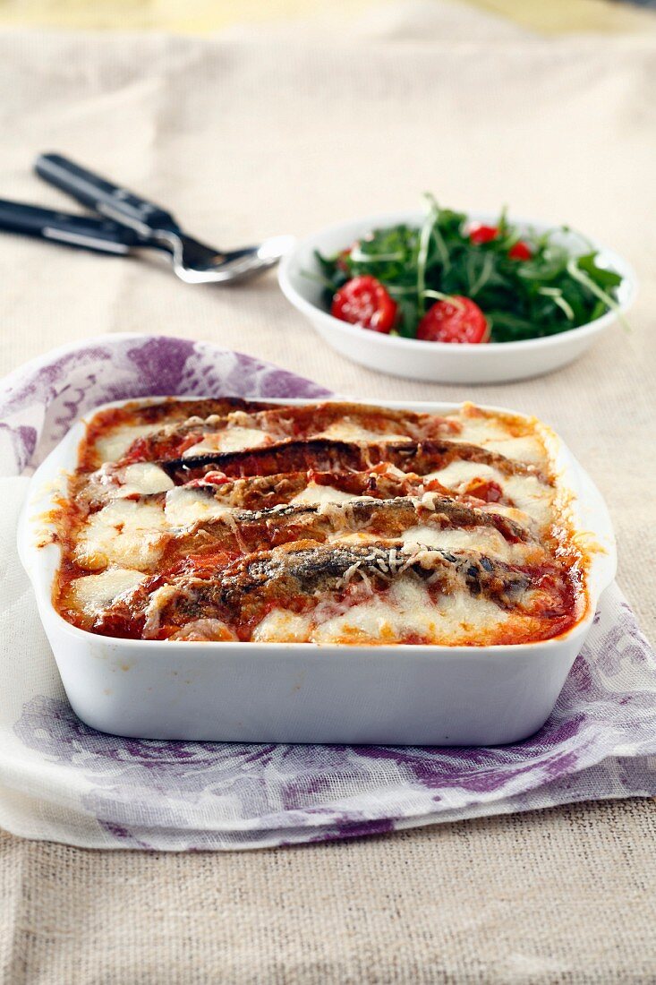 Eggplant cheese-topped dish