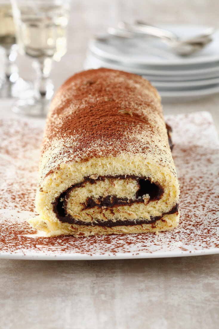 Rolled sponge cake with chocolate filling