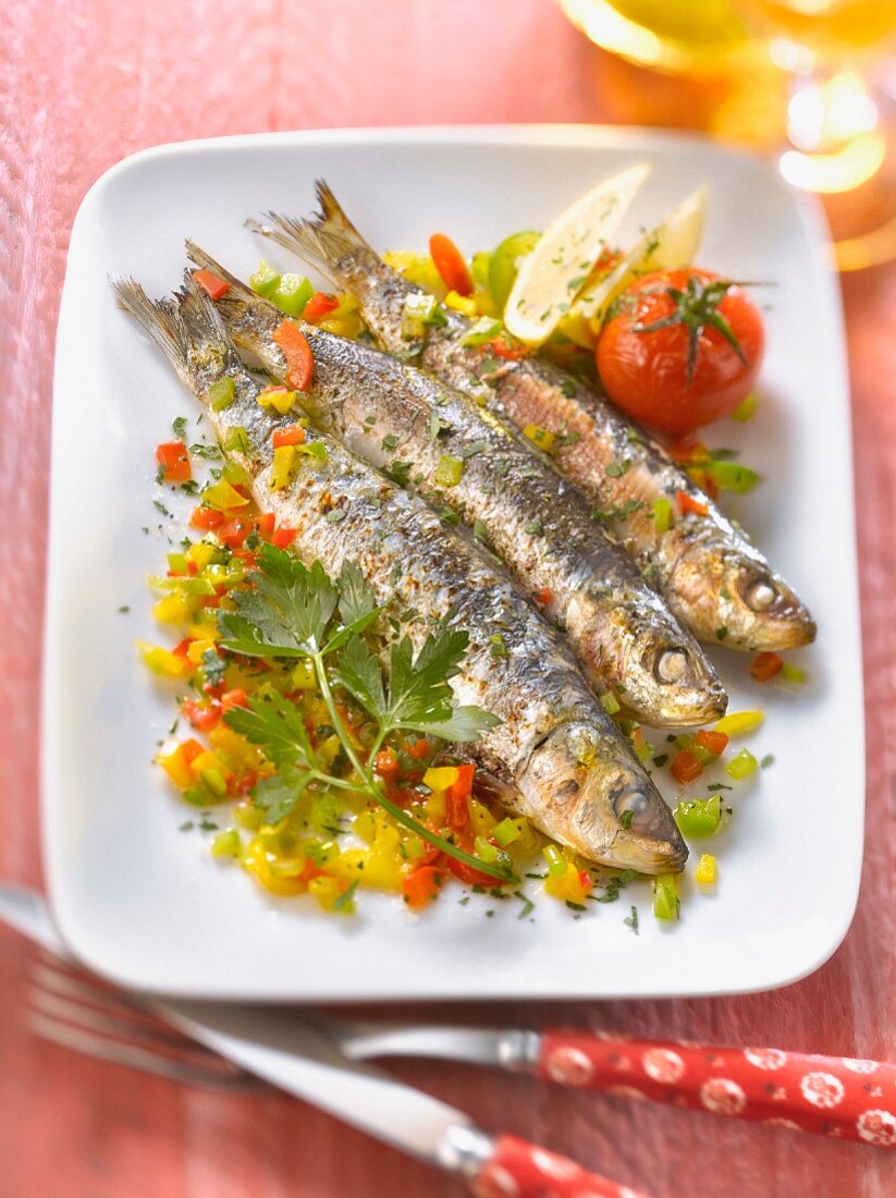 Marinated sardines with three peppers