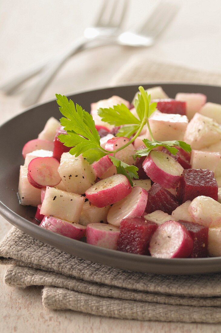 Beetroot,black and pink radish salad