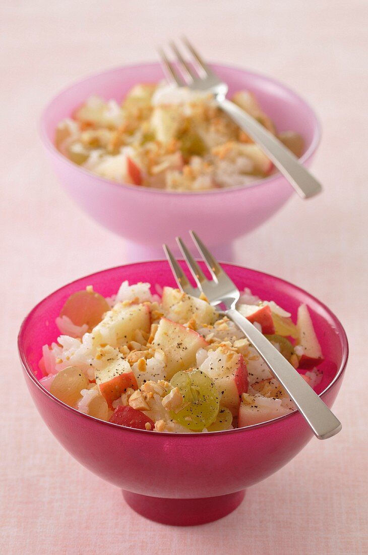 Long grain rice salad with apples,raisins and hazelnuts