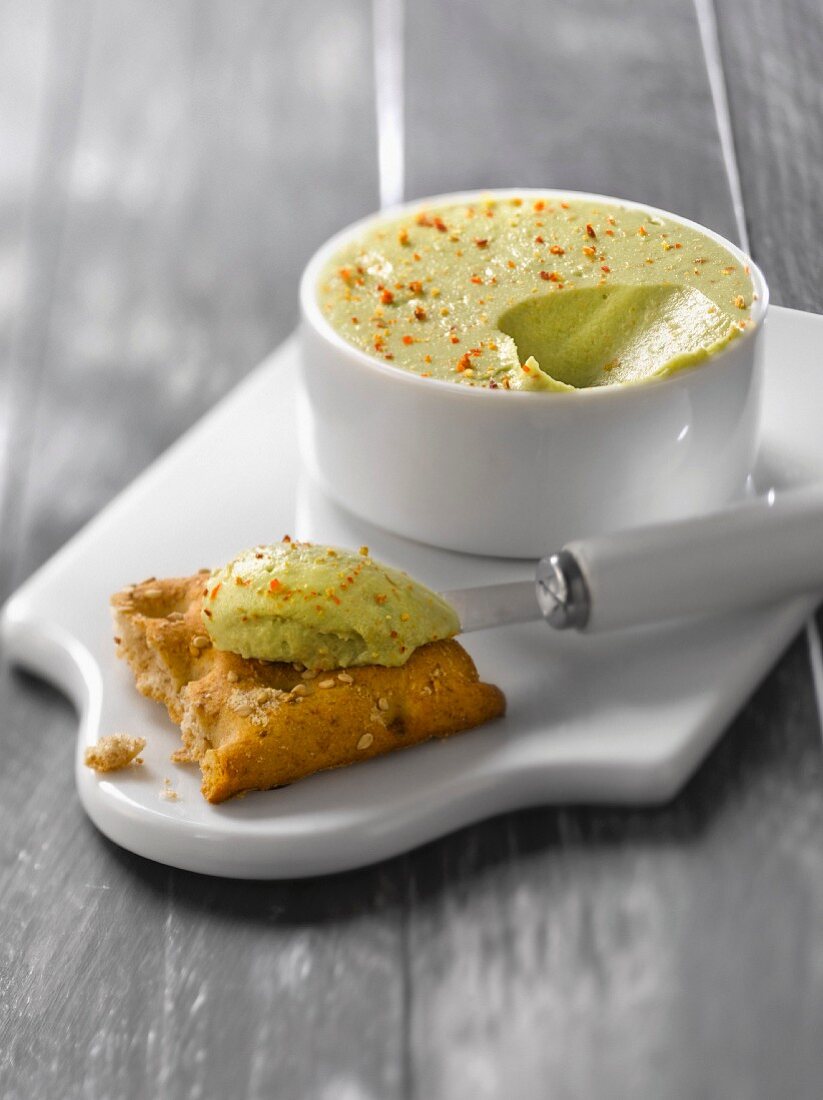 Avocado and fromage frais spread with chili pepper