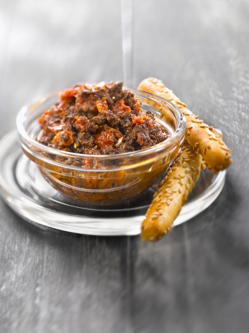 Black olive and sun-dried tomato tapenade