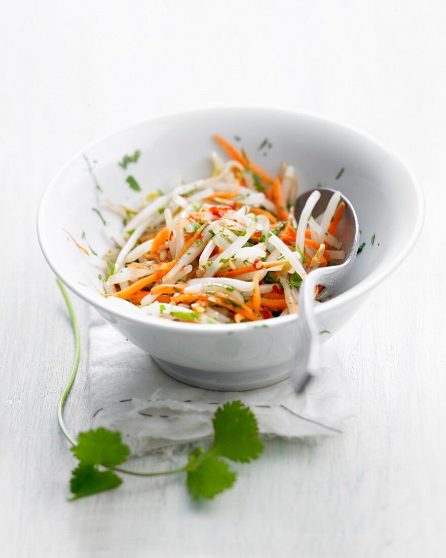 Salat mit Sojasprossen und geraspelten Karotten