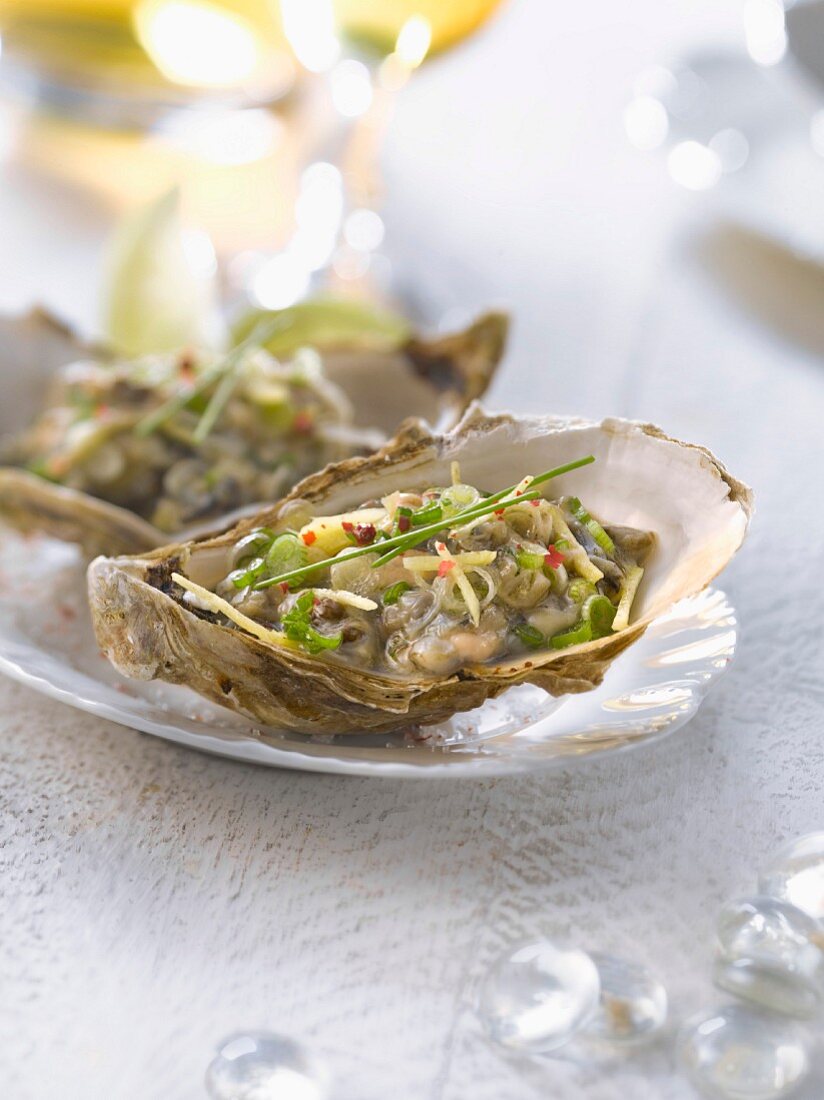 Oyster Tartare with lime, scallion and ginger sauce