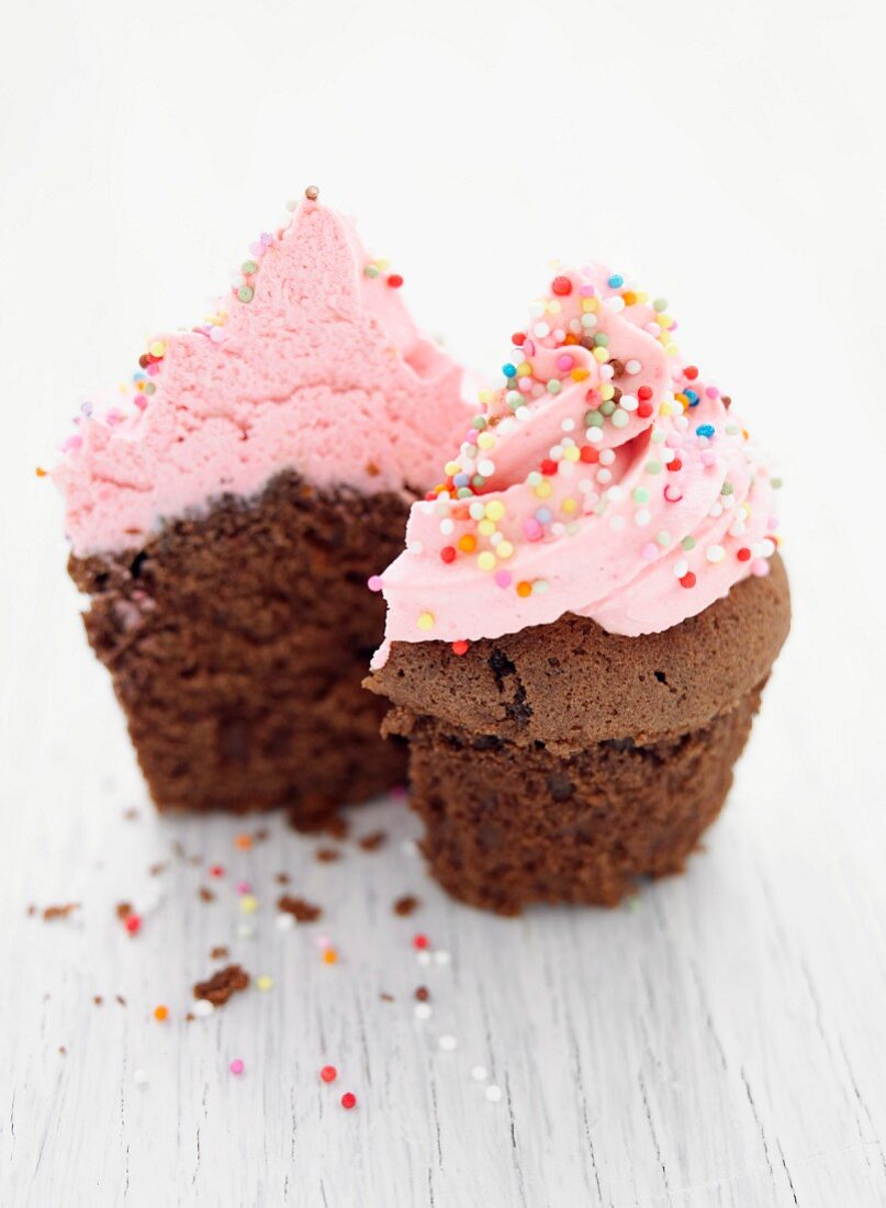 Chocolate cupcake with strawberry topping