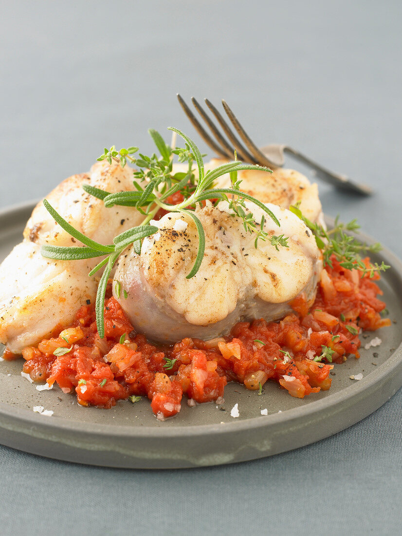 Monkfish with tomatoes