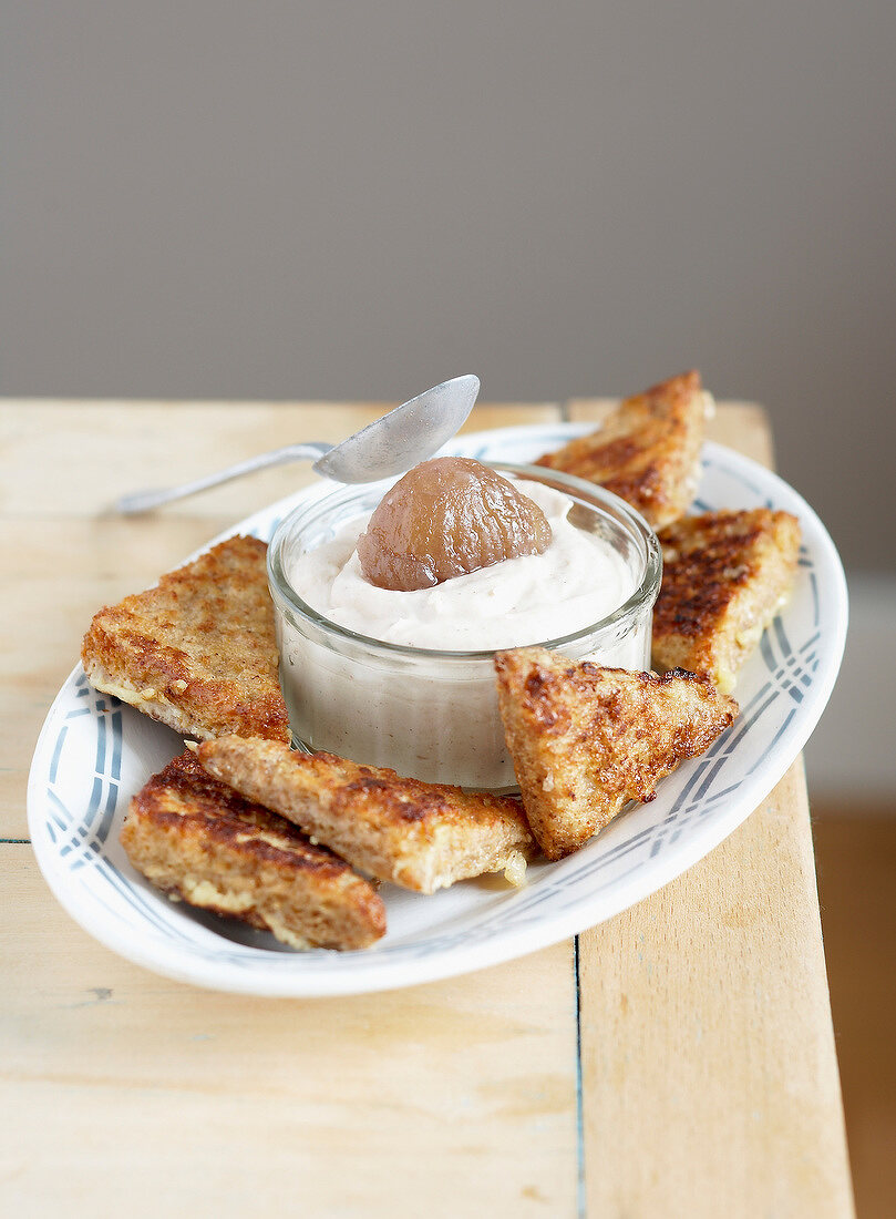 French toast with fromage blanc and candied chestnuts
