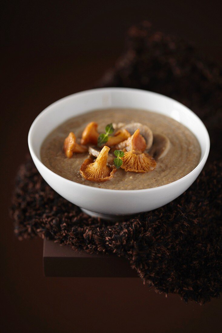 Chanterelle and buckwheat soup