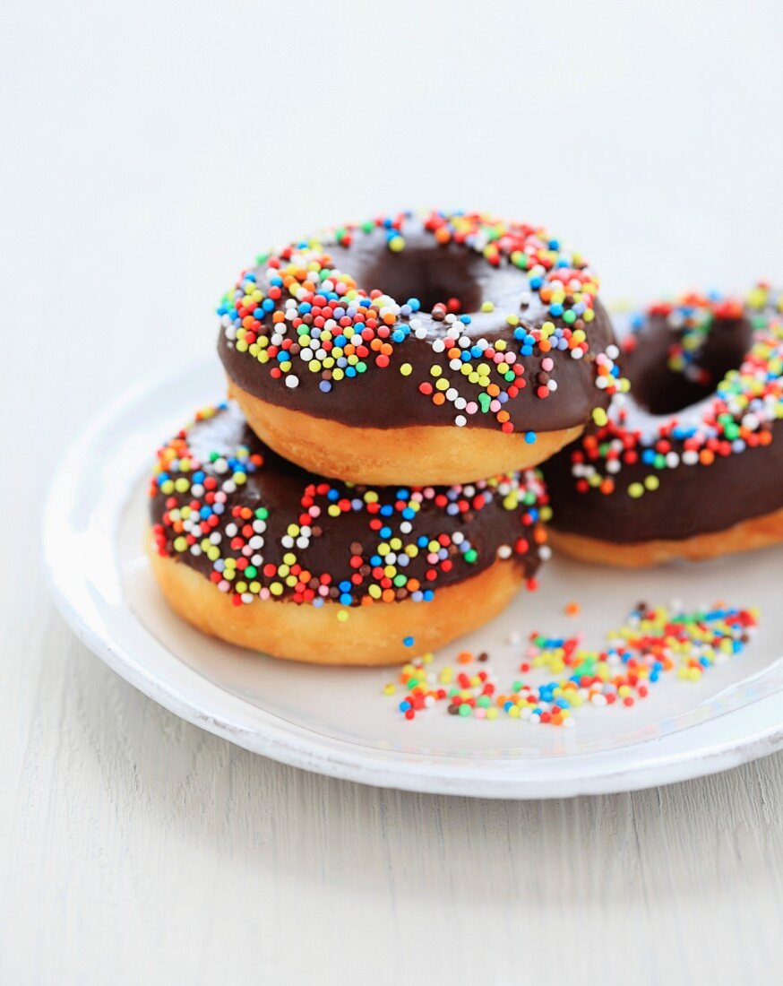 Decorated chocolate donuts