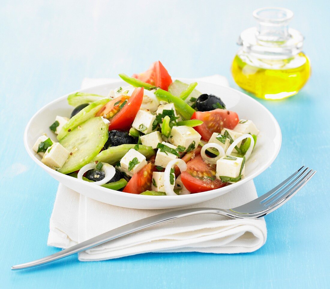 Greek-style salad with tofu