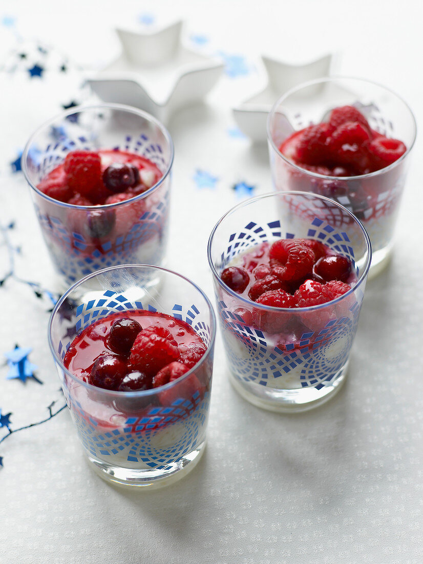 Rice pudding with summer fruit puree