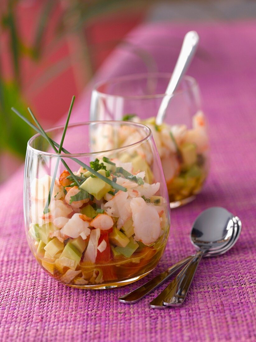 Diced avocado and shrimp cocktail