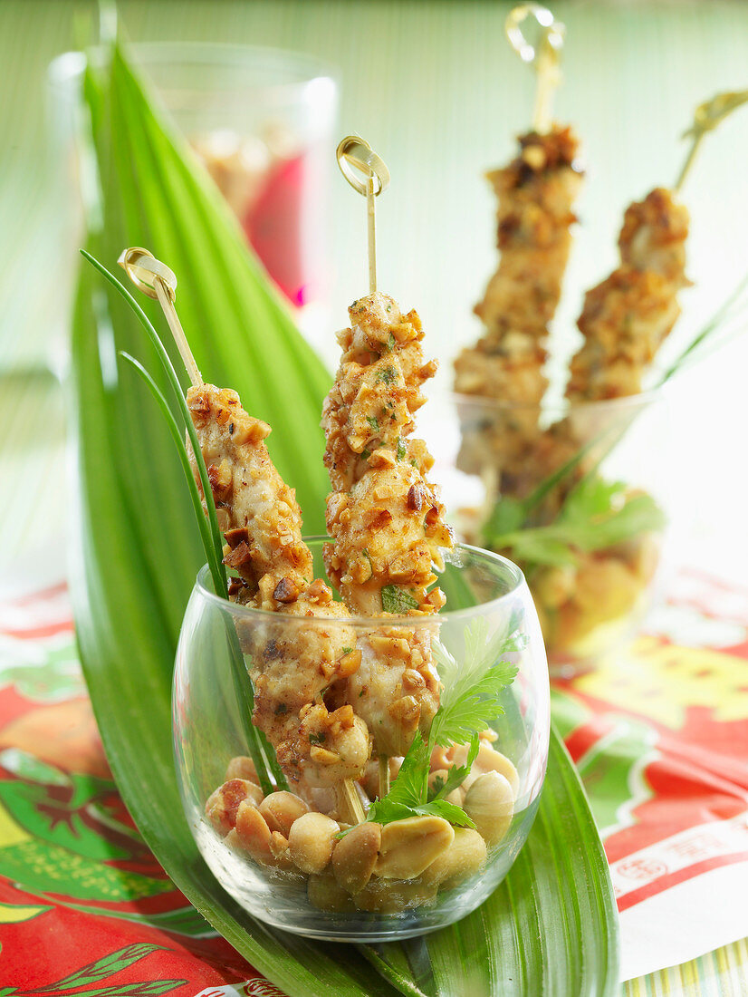 Hähnchen-Yakitoris mit Erdnüssen (Japan)