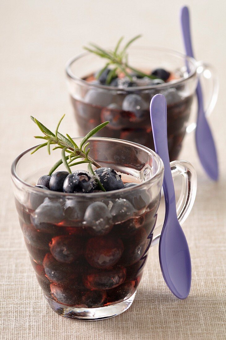 Blueberries with red wine and rosemary