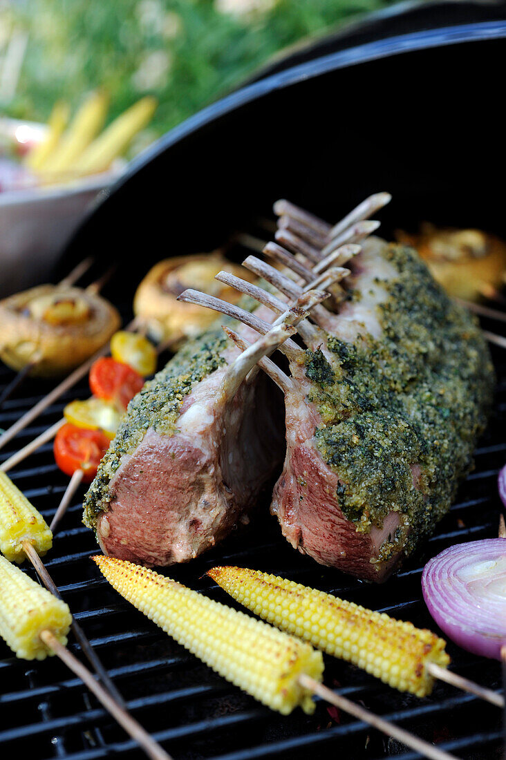Roasted loins of lamb with cilantro