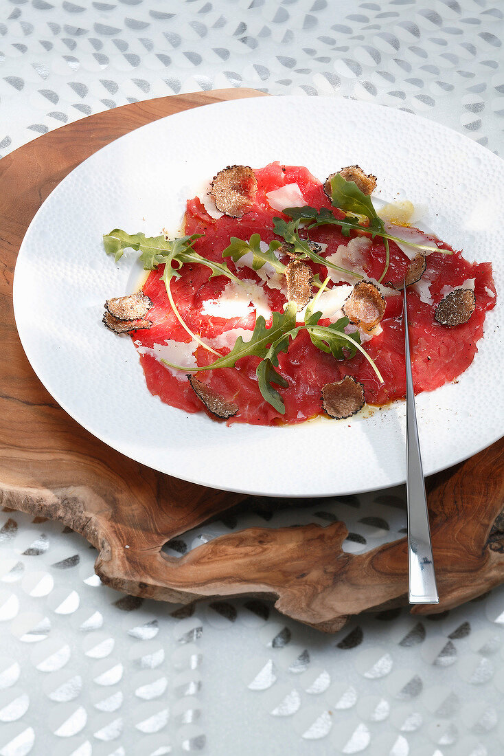 Beef carpaccio with parmesan and truffles