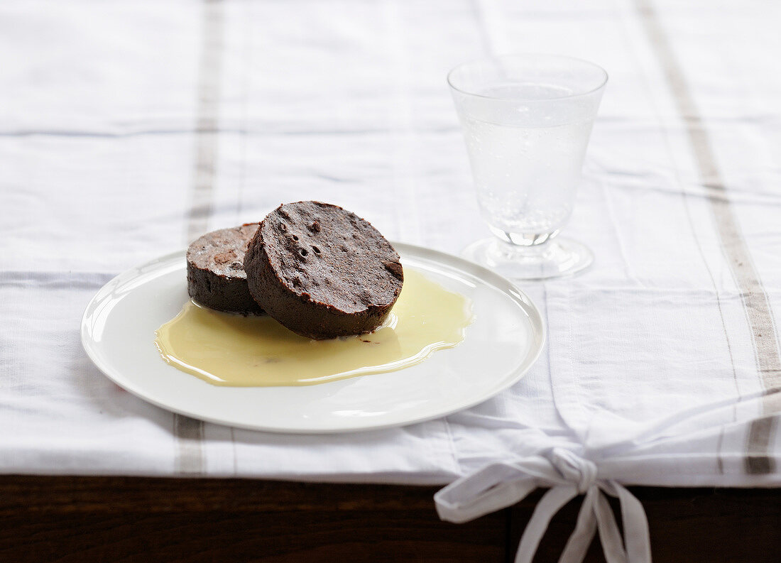 Chocolate fondant with custard
