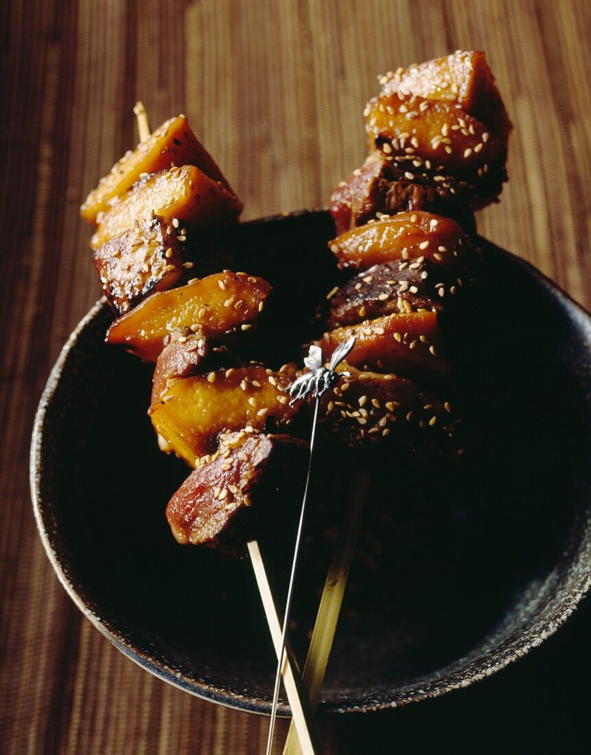 Duck skewers with quince
