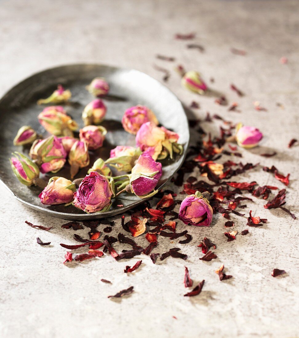 Dried rose petals and rosebuds