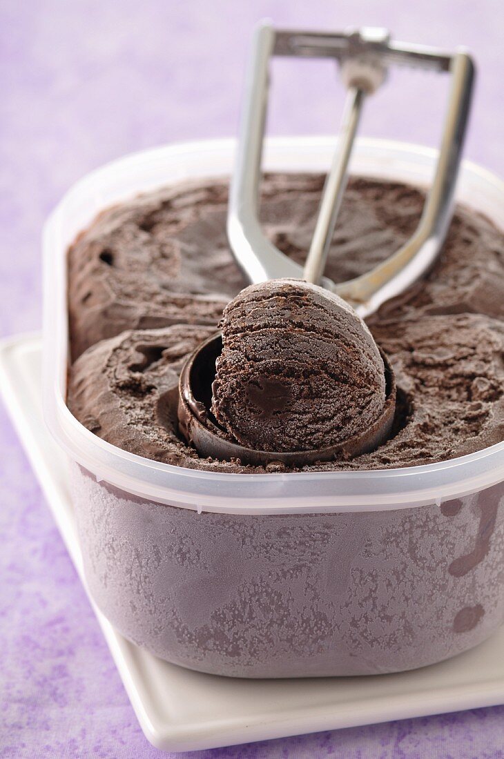 Punnet of chocolate ice cream