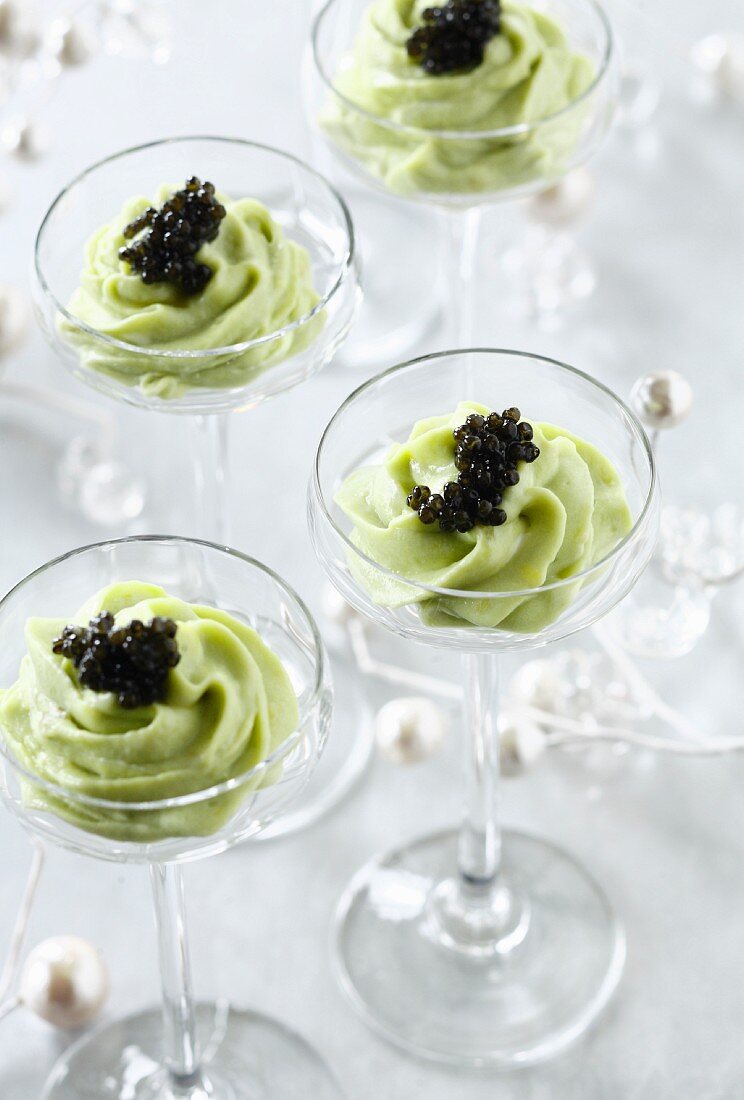 Avocado mousse with fish roe