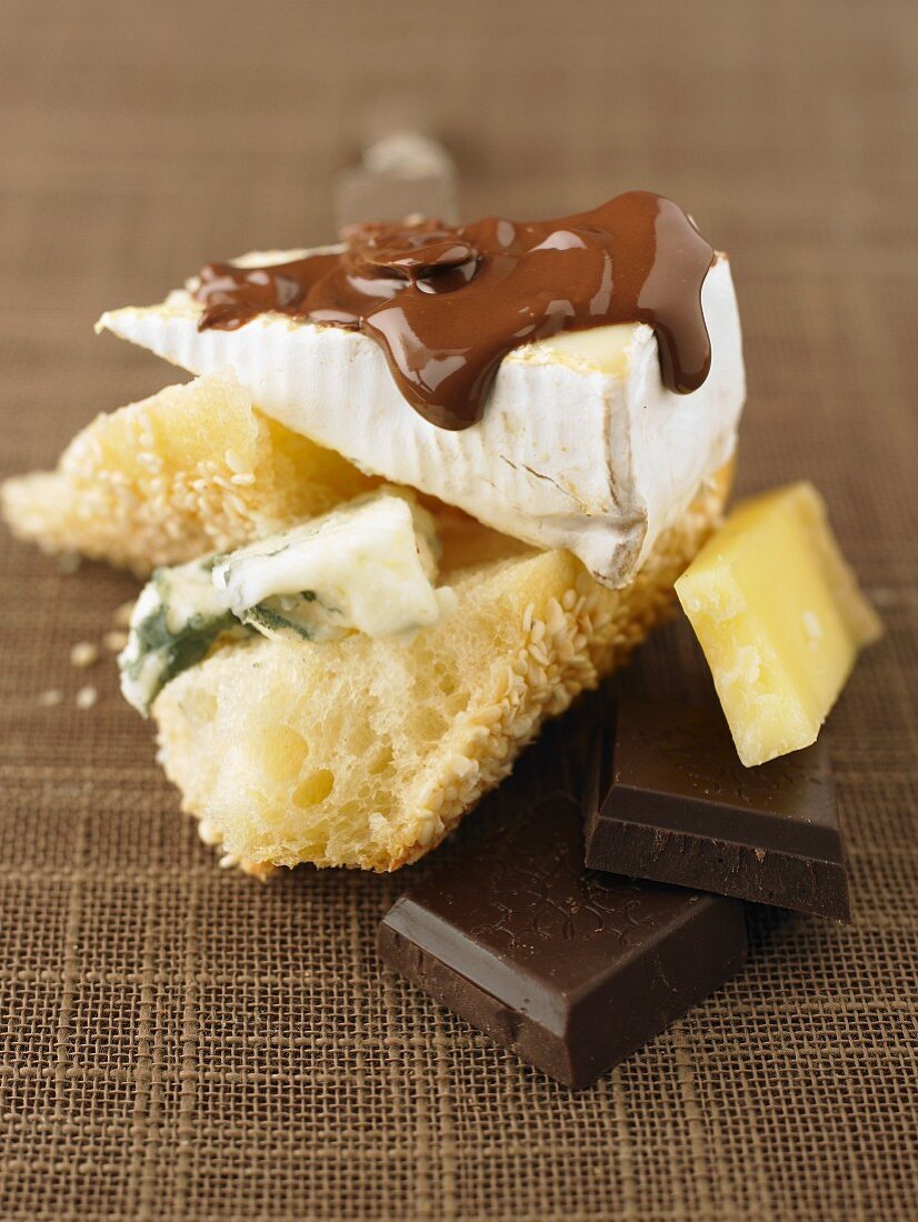 Pieces of cheese with chocolate