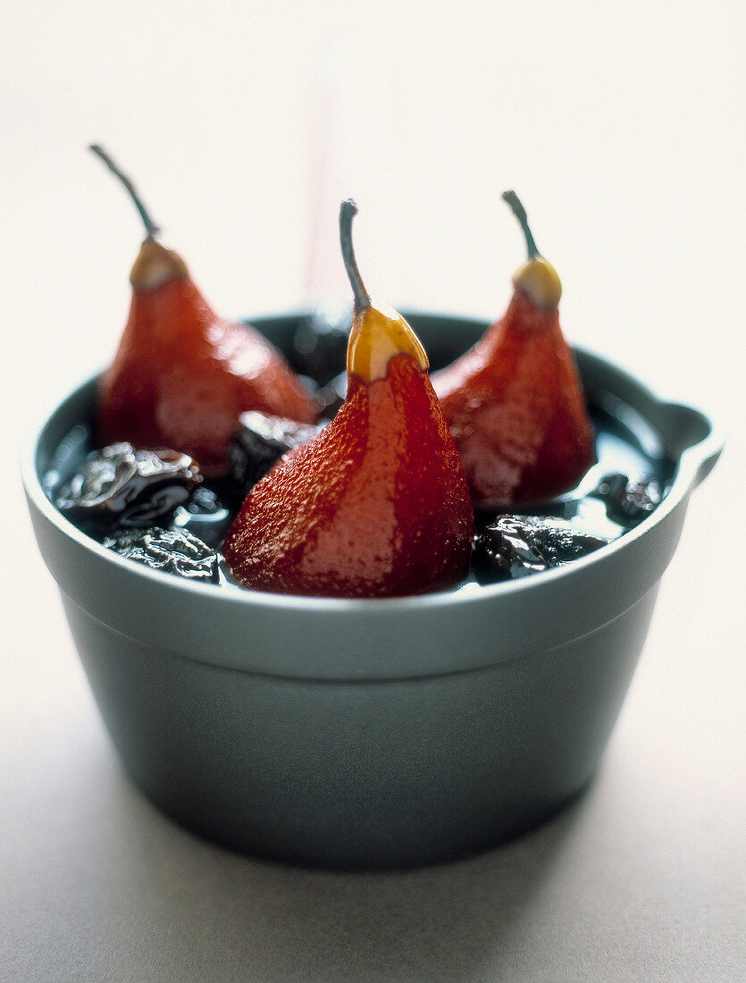 Pears and prunes stewed in red wine