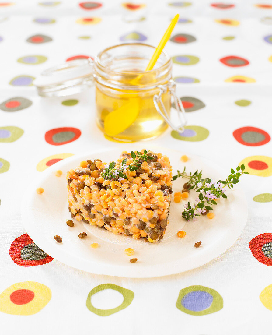 Heart-shaped two lentil salad with honey