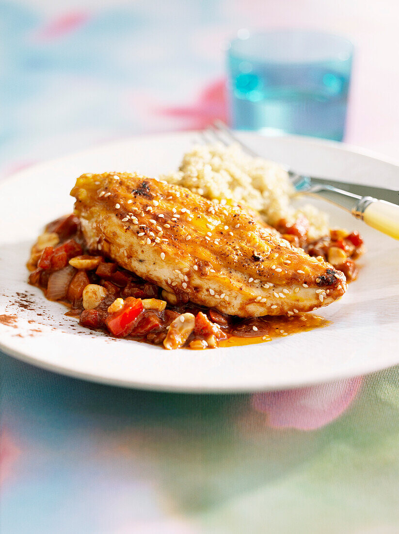 Chicken breast with cocoa and hot red peppers