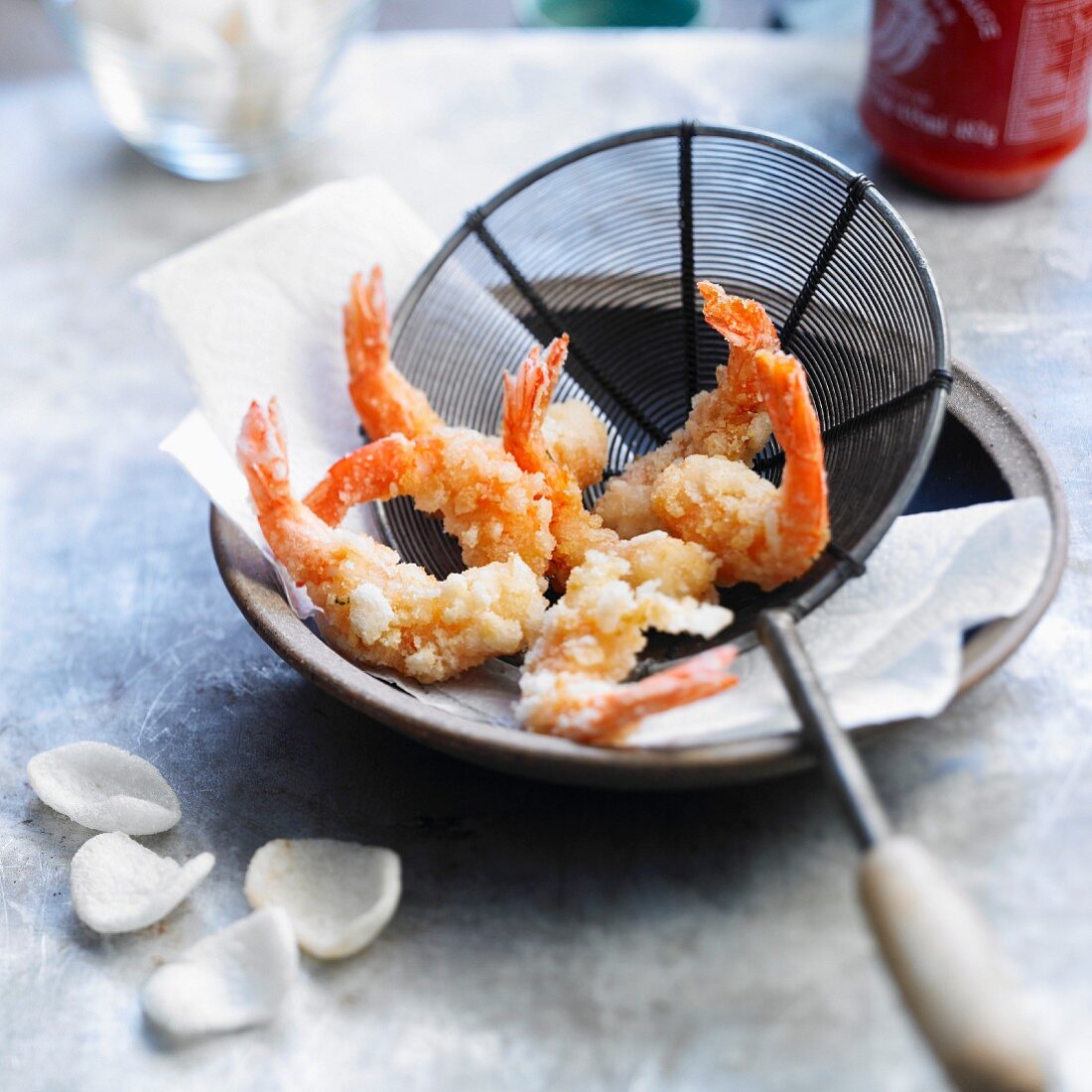 Fried shrimps coated in crushed shrimp crisps
