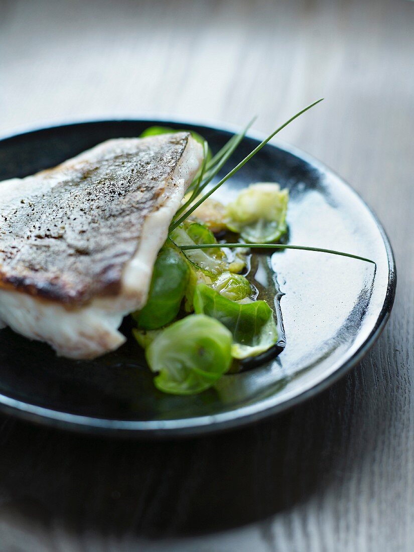 Fish fillet with brussels sprouts and soya sauce
