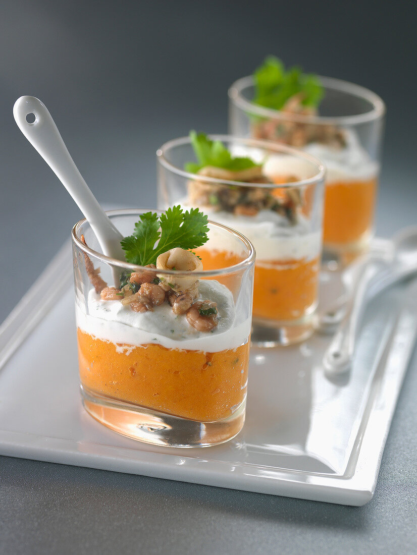 Pumpkin puree with cream and seafood