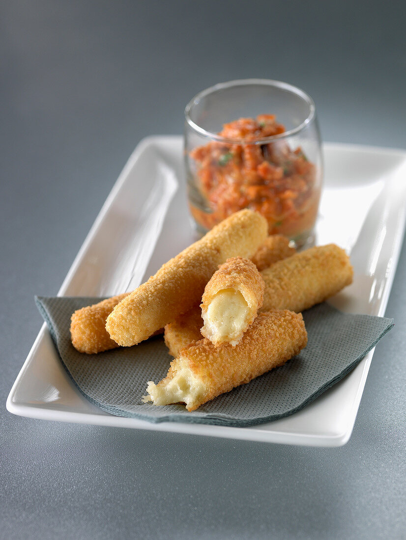 Fried breaded cheese sticks