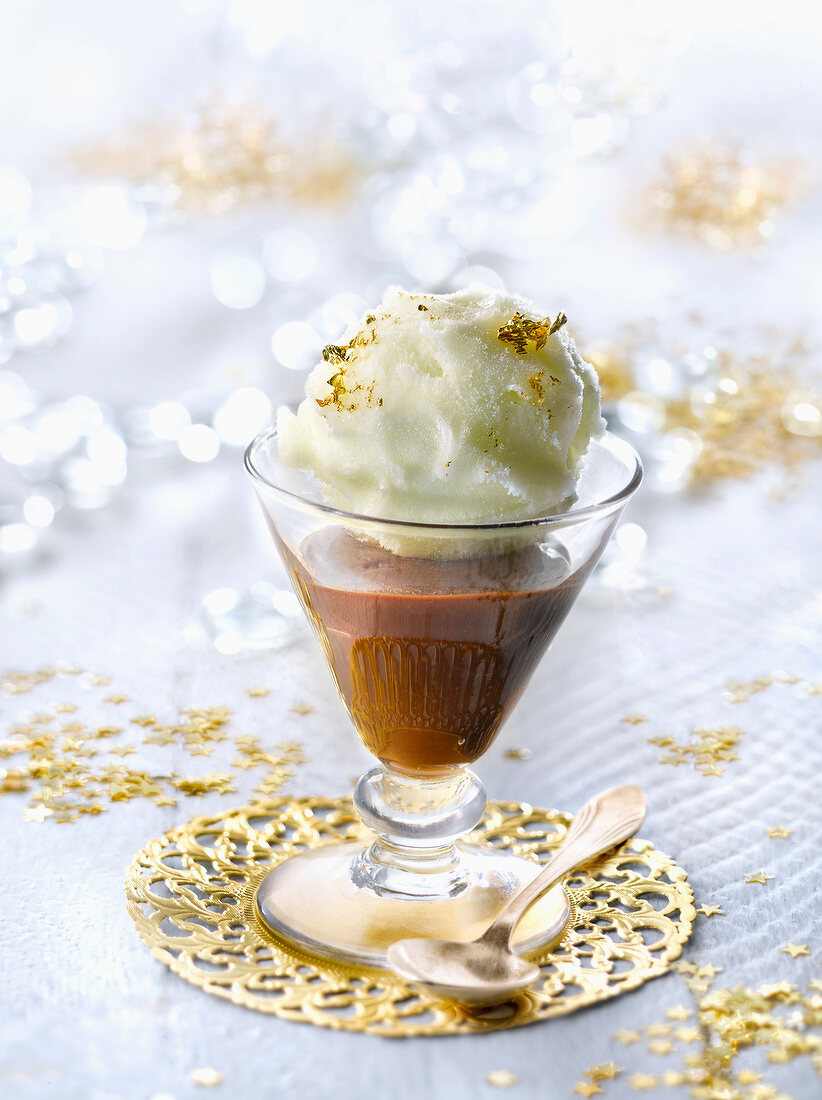 Champagne sorbet with chocolate mousse